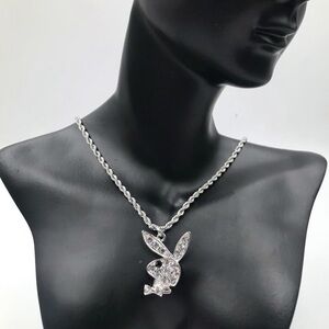 NEW PLAYBOY Rhinestone Playboy Bunny Chunky Chain Silver Pendant Necklace